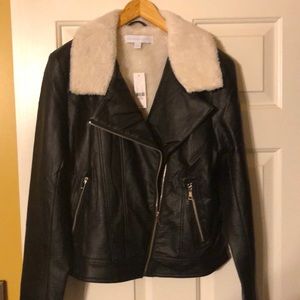 NY & Co women’s leather like jacket FAUX Fur NWT